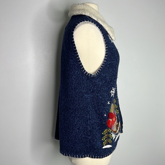 Kikit Teddy Bear cute navy blue Christmas Sweater Vest Holiday Cardigan large - Picture 4 of 11